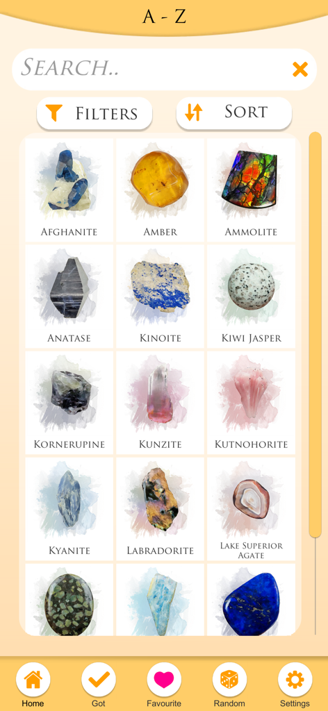 A Guide To Crystals - The CC - A-Z index of crystals and minerals with search and filter options in the mobile app