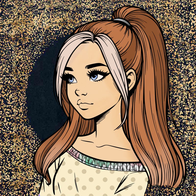 realistic girl with a high ponytail