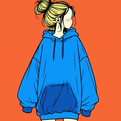 realistic girl with a oversized sweatshirt on and a bun
