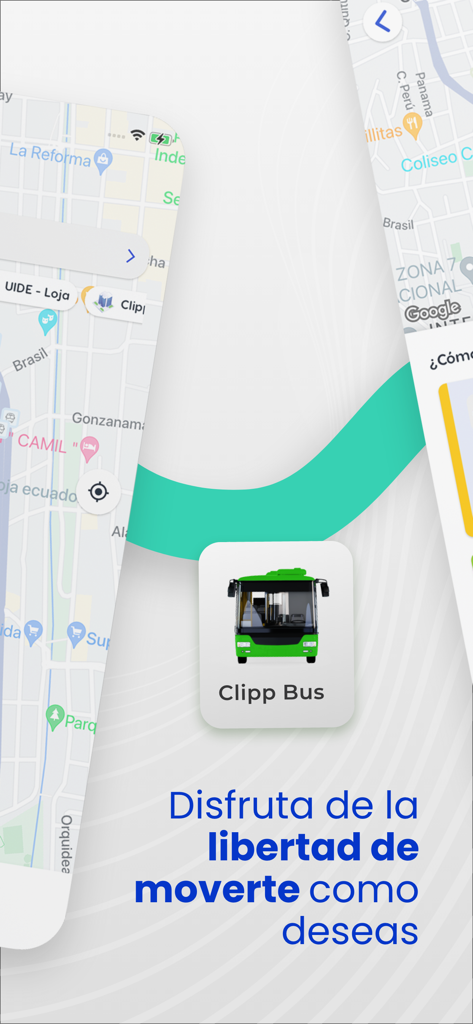Clipp - Movilidad - Clipp Movilidad app interface displaying a map and the Clipp Bus service icon