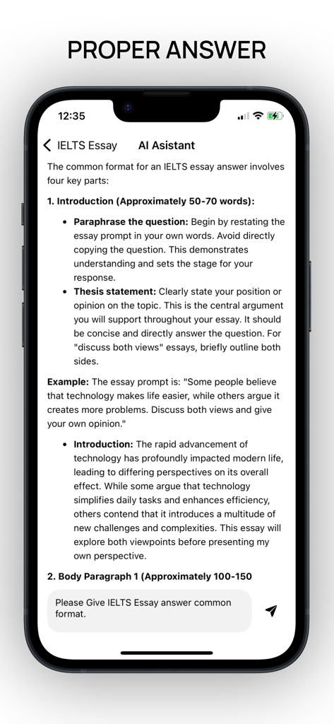 올바른 서론 및 주제문 작성 구조 가이드를 표시하는 IELTS 에세이 앱 AI 어시스턴트 화면.