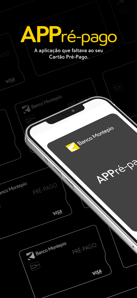 APPré-pago | Banco Montepio - Tela inicial do aplicativo APPré-pago Banco Montepio mostrando gráficos de smartphone e cartão