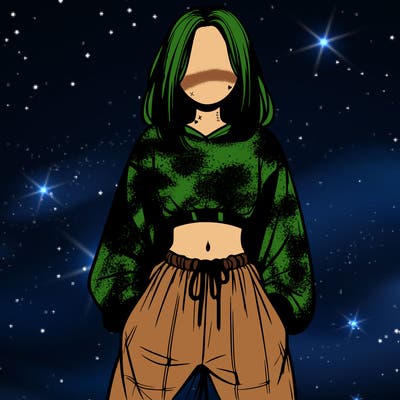 realistic girl faceless with baggy pants and a crop top