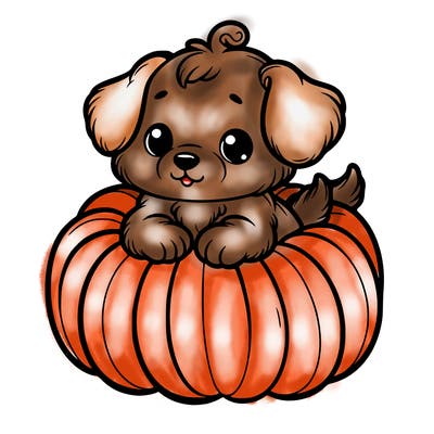 cute little puppy in a pumpkin