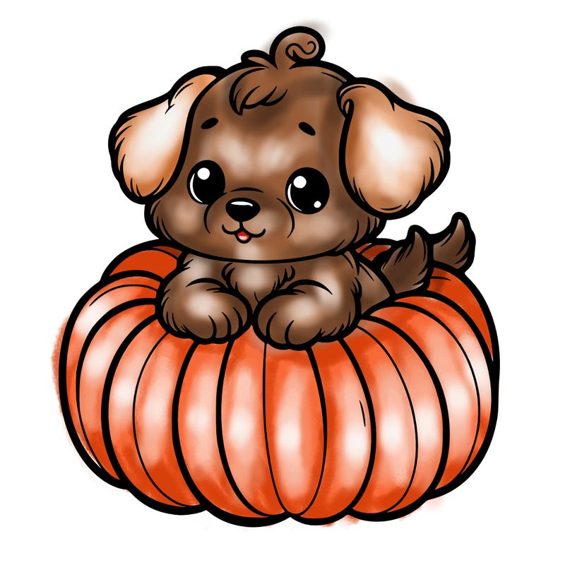 cute little puppy in a pumpkin