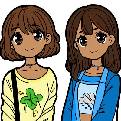 two girls one with short hair and other with long hair