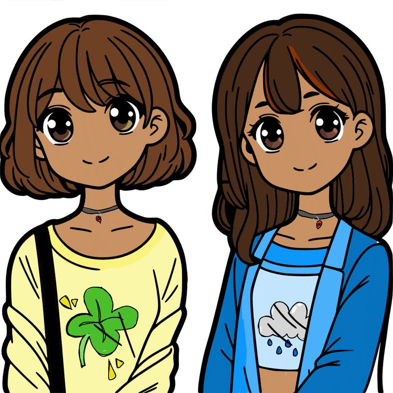 two girls one with short hair and other with long hair