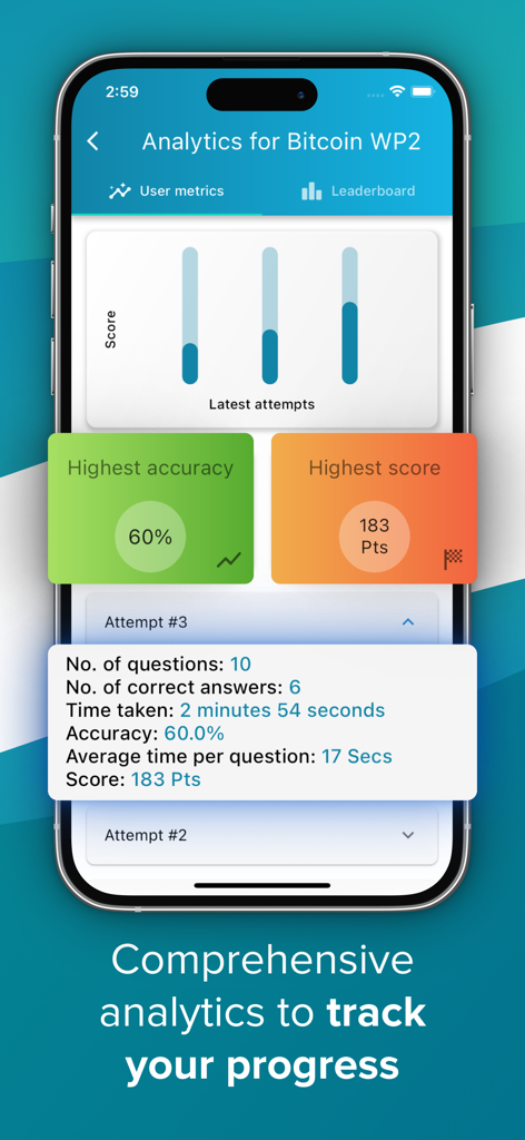 AI Quiz Generator - Quizatic - Quizatic app screen displaying comprehensive quiz analytics and progress tracking for students.