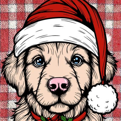 realistic dog with a christmas hat