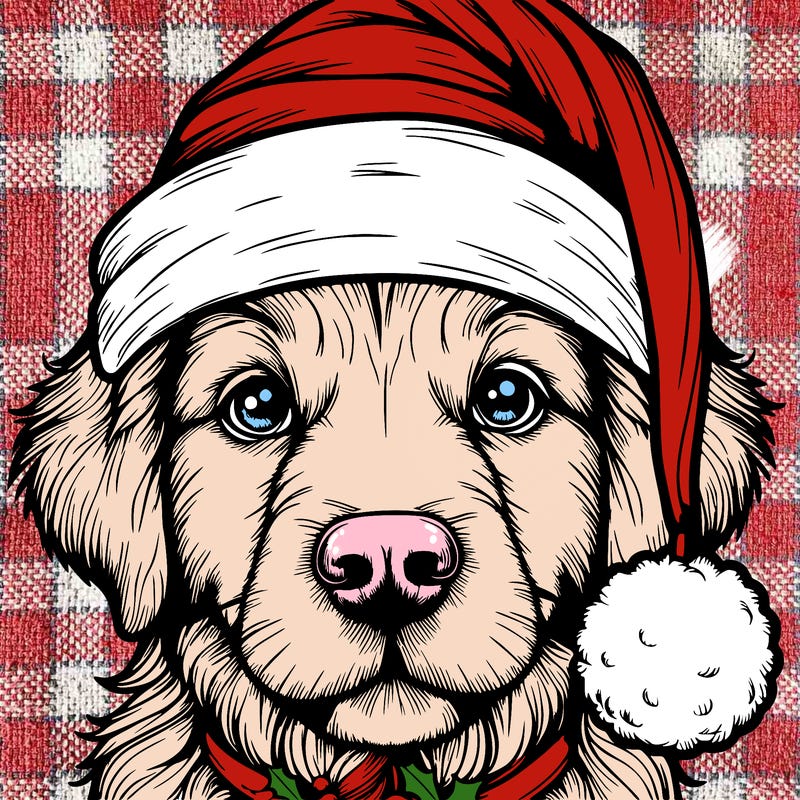 realistic dog with a christmas hat
