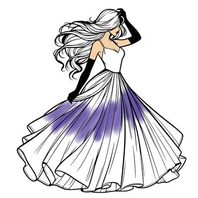 realistic woman with dress flowing in the wind