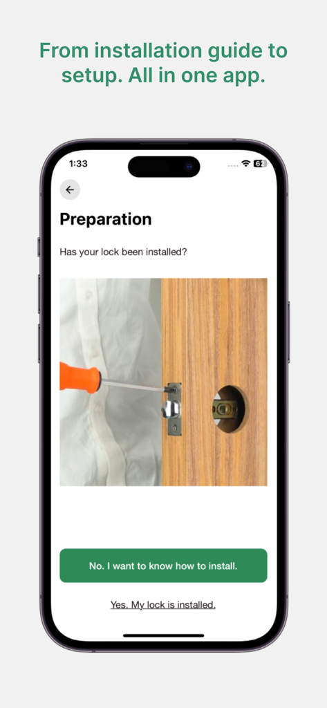 Sifely Smart Lock - Pantalla de la aplicación Sifely Smart Lock mostrando la guía de instalación DIY y las instrucciones de configuración de la cerradura.