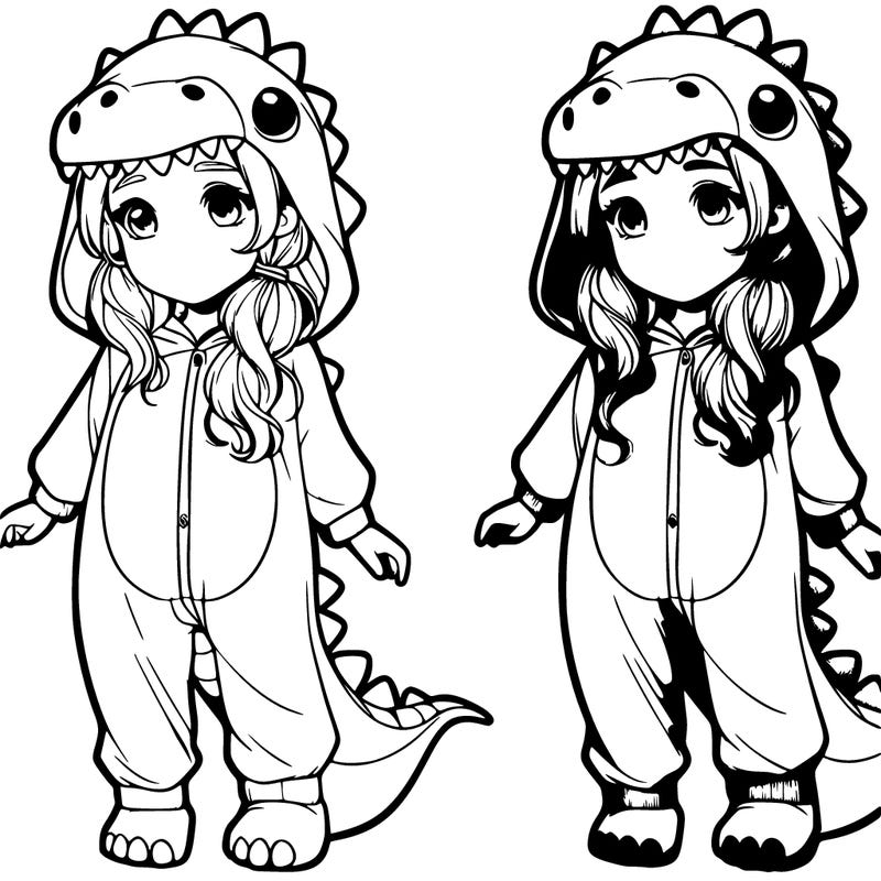 realistic girl in dinosaur onesie