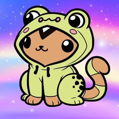 a cat that has a frog hoodie
