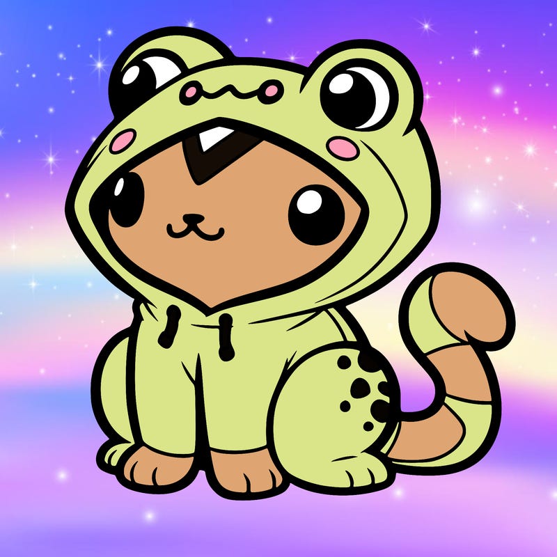 a cat that has a frog hoodie