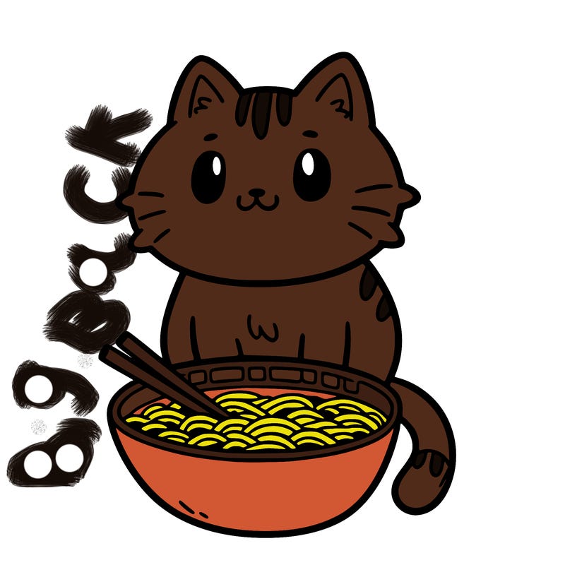 cat sitting in ramen