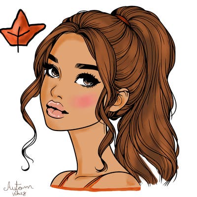 realistic girl with a ponytail on her hair and lips