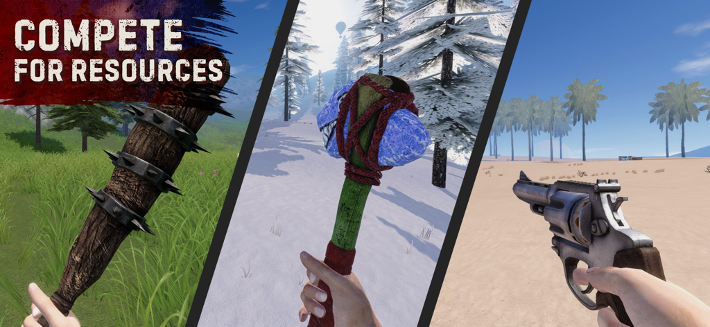 Oxide Survival Island gameplay showing different biomes and weapons