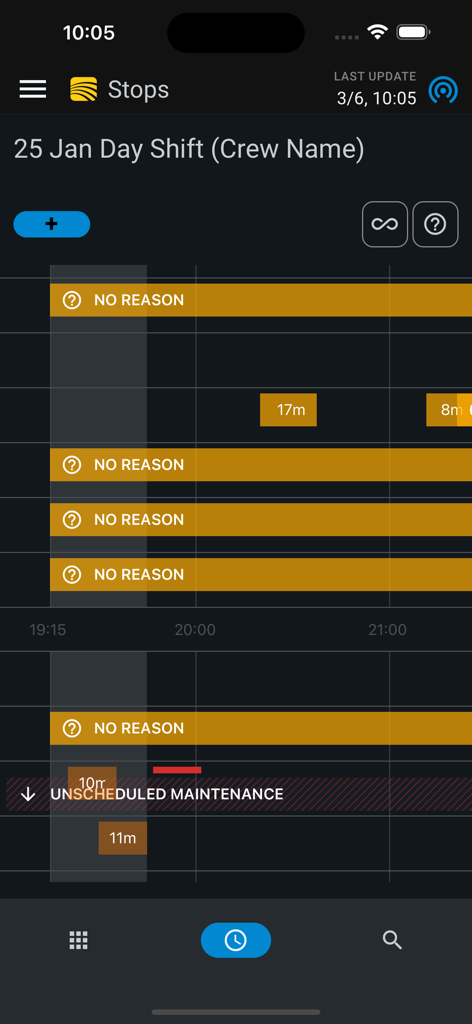 Cat® MineStar - Cat MineStar app displaying machine stops and unscheduled maintenance schedule