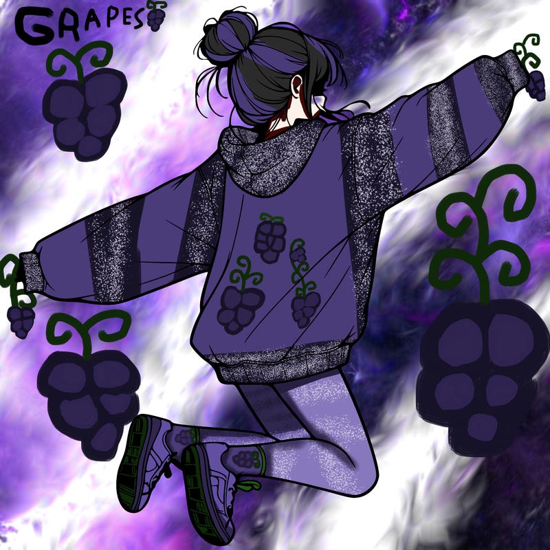 realistic girl jumping with a bun and oversized sweatshirt