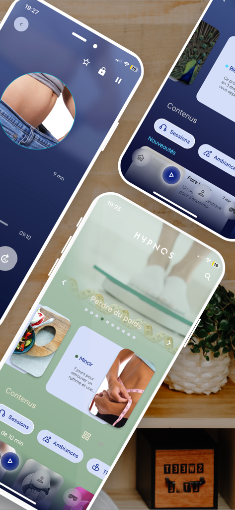 Hypnos: Sleep, Relaxation - Mobile interface of Hypnos app featuring weight loss programs and relaxation therapy sessions