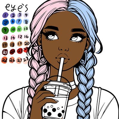 realistic girl with braided hair drinking boba