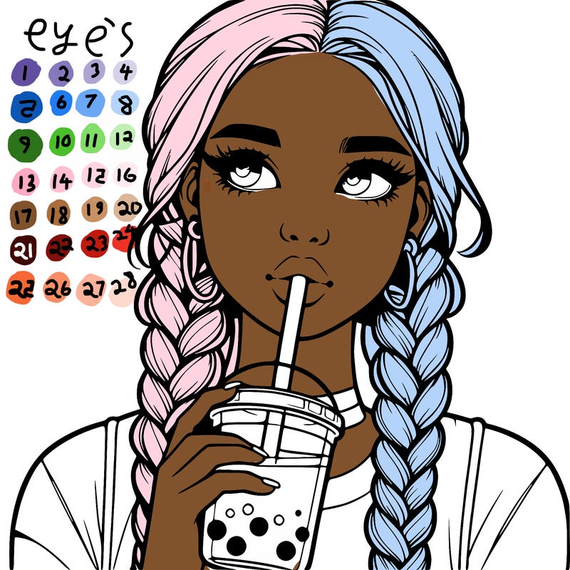 realistic girl with braided hair drinking boba