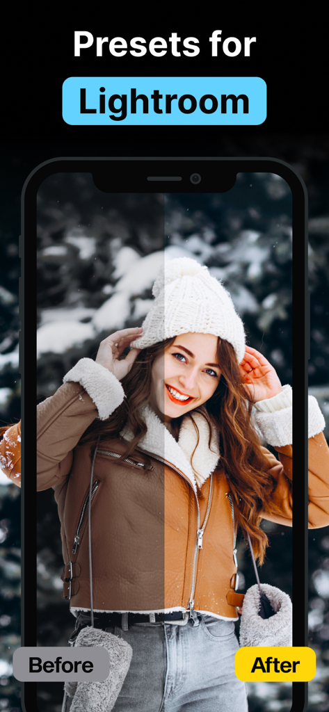 Presets for Lightroom Editor - Lightroom用プリセットで編集された冬のポートレートの編集前後の比較