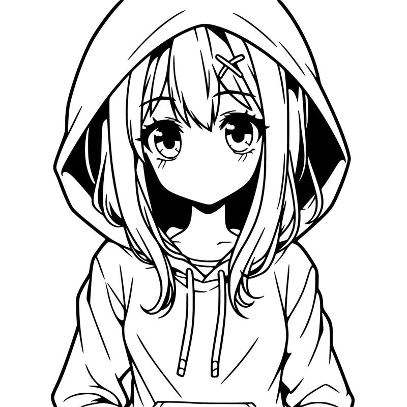 anime girl in a hoodie, long sleeved
