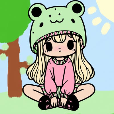 a girl wearing a frog hat and some frog socks