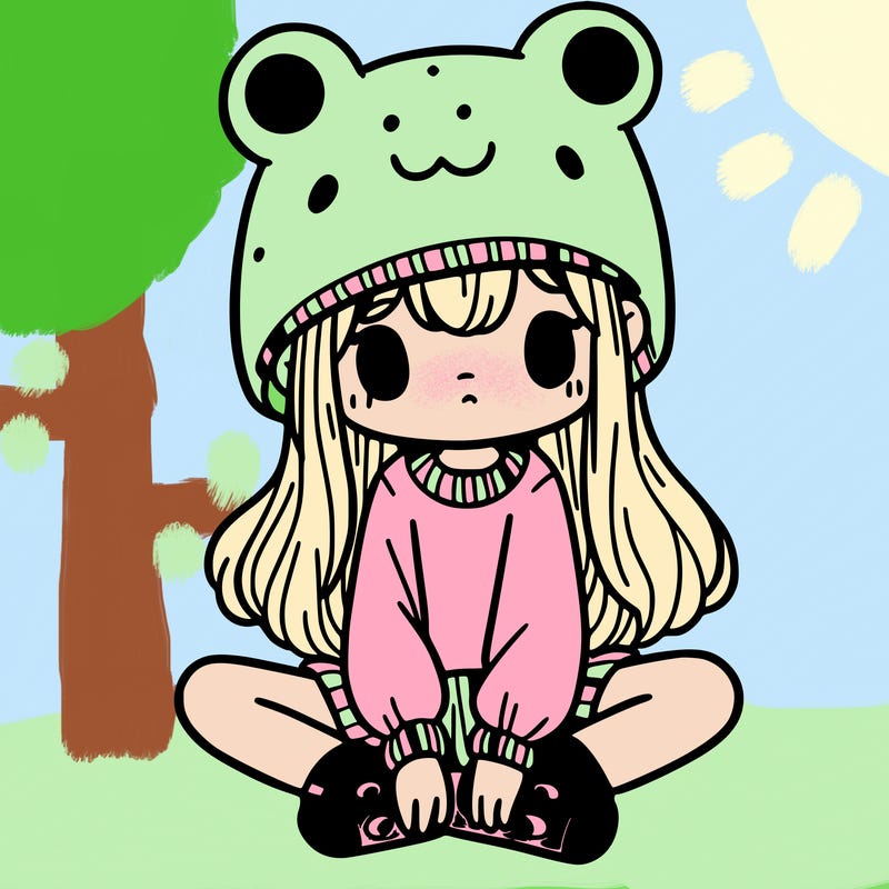 a girl wearing a frog hat and some frog socks