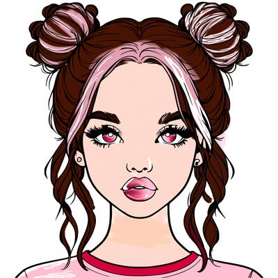 realistic girl with two buns in hair and lips