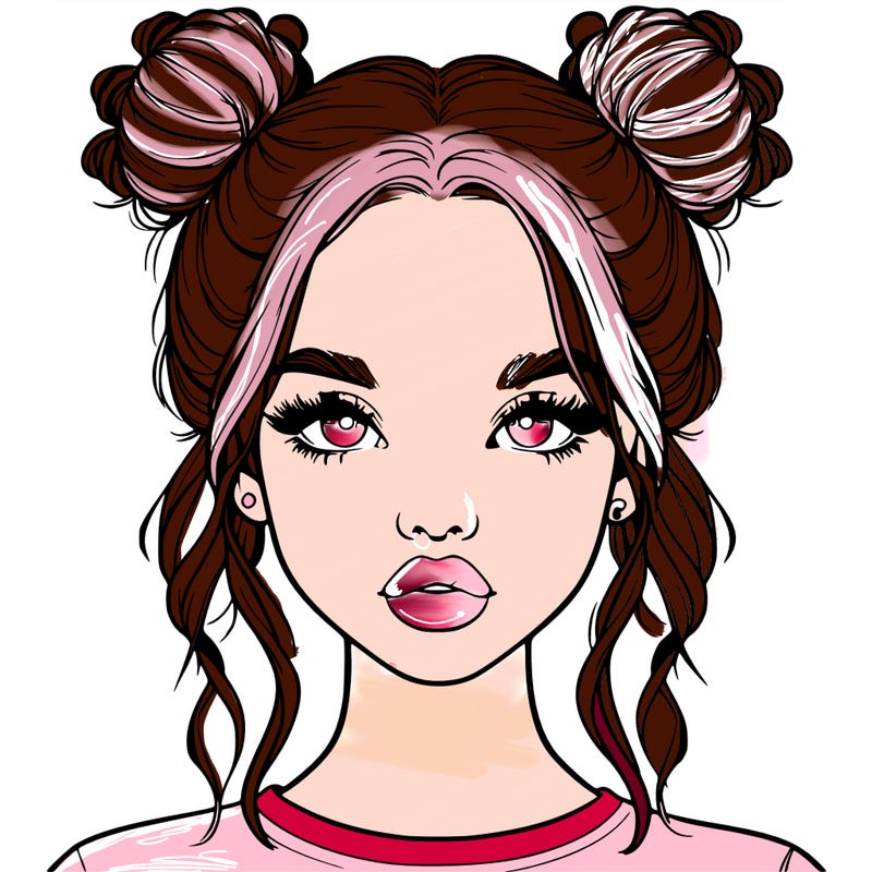 realistic girl with two buns in hair and lips