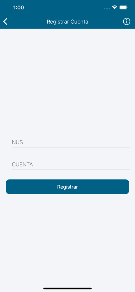 Elfec Móvil - Screen for registering a utility account in the Elfec Movil app with fields for NUS and account number.