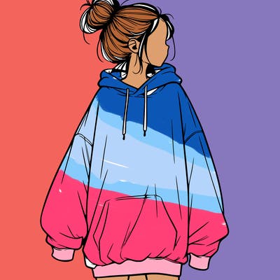 realistic girl with a oversized sweatshirt on and a bun