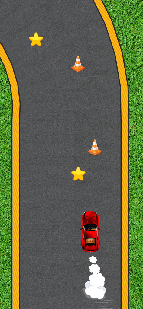 Racing car games snake race - A red sports car racing on a track collecting stars and avoiding cones