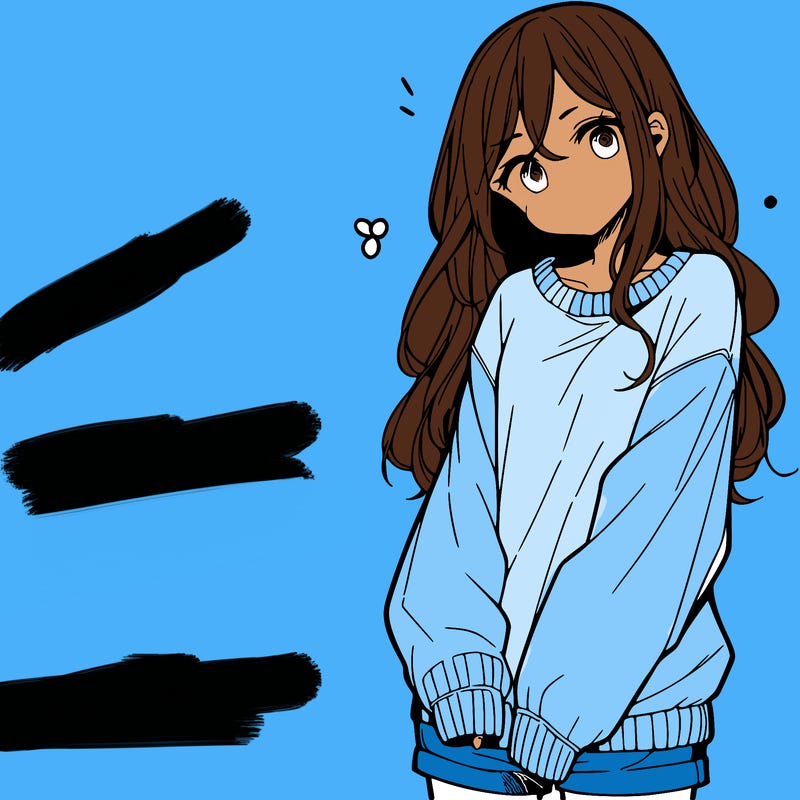 manga teen girl  in a sweater and baggy pants