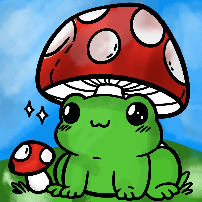 a cute frog with a mushroom hat
