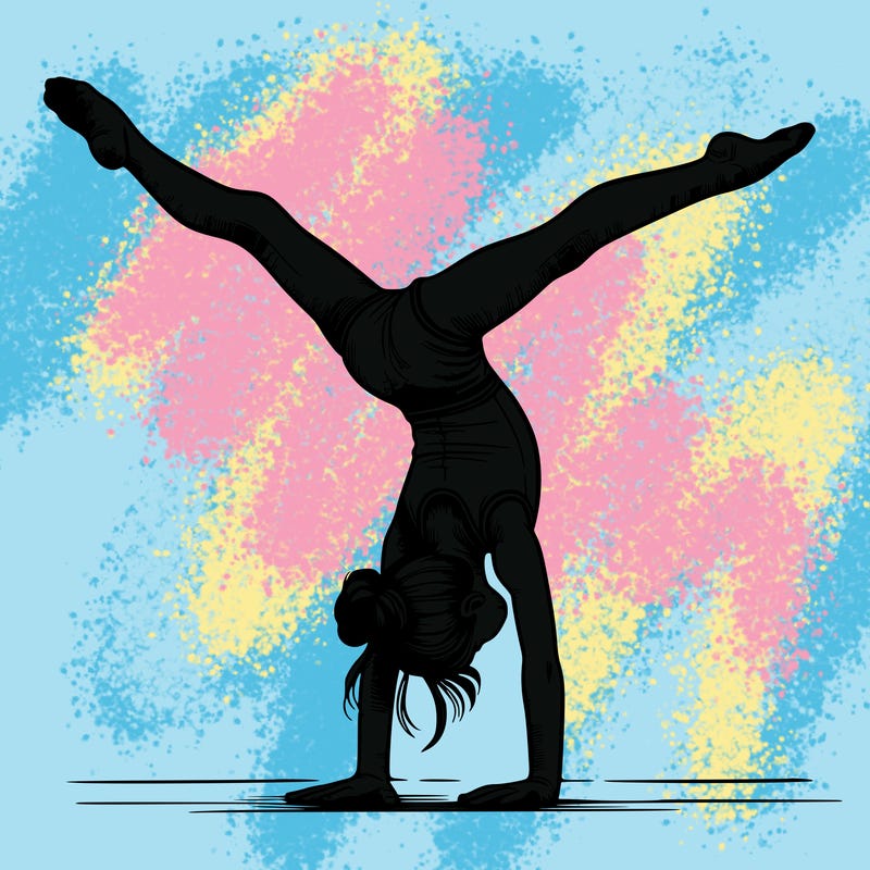 realistic gymnastic hand stand girl in four splits