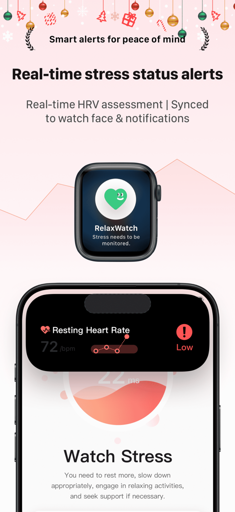 Real-time stress status alerts and HRV monitoring on iPhone and Apple Watch