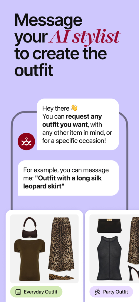 Style DNA: AI Color Analysis - KI-Stylist Oberfläche in der Style DNA App, die individuelle Outfit-Vorschläge basierend auf Benutzeranfragen zeigt