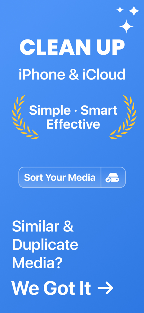 Cleanup Storage Pro - Interfaz de la aplicación Cleanup Storage Pro para limpiar el almacenamiento de iPhone e iCloud