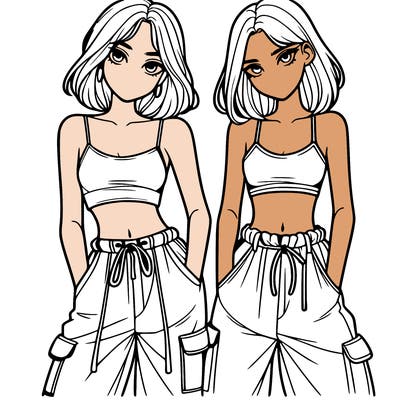 two girls with crop top with baggy pants