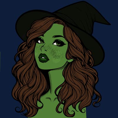 realistic witch girl with wavy hair and lips