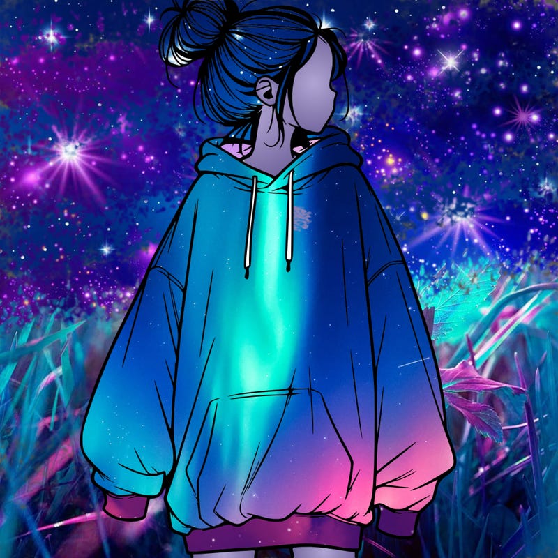 realistic girl with a oversized sweatshirt on and a bun