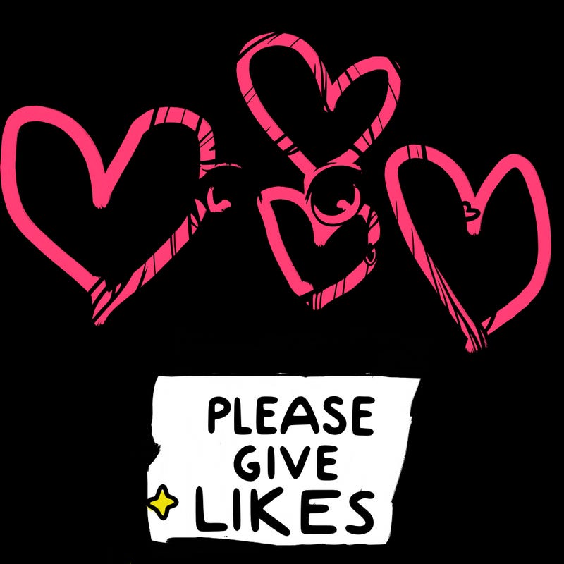 realistic girl that is holding a sign that says please give likes