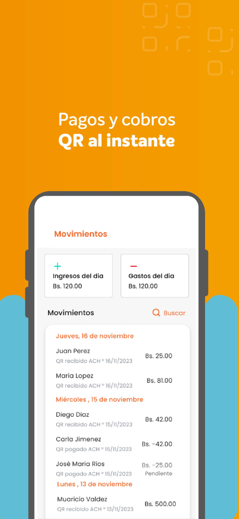 Altoke BancoSol - Altoke BancoSol app interface displaying transaction history with daily income and expenses in Bolivianos.