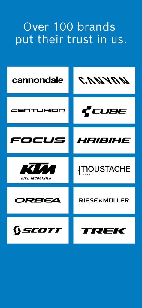 Logos großer eBike-Marken wie Trek, Scott und Cannondale, die mit der eBike Flow App kompatibel sind