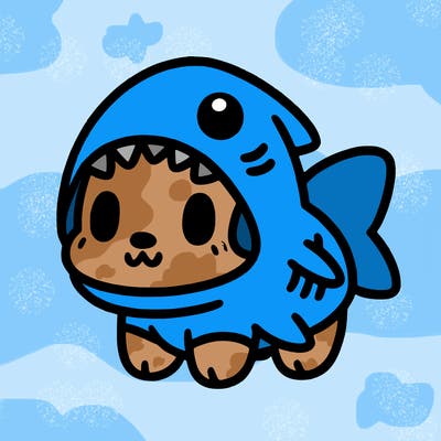 cute dog wearing a shark costume