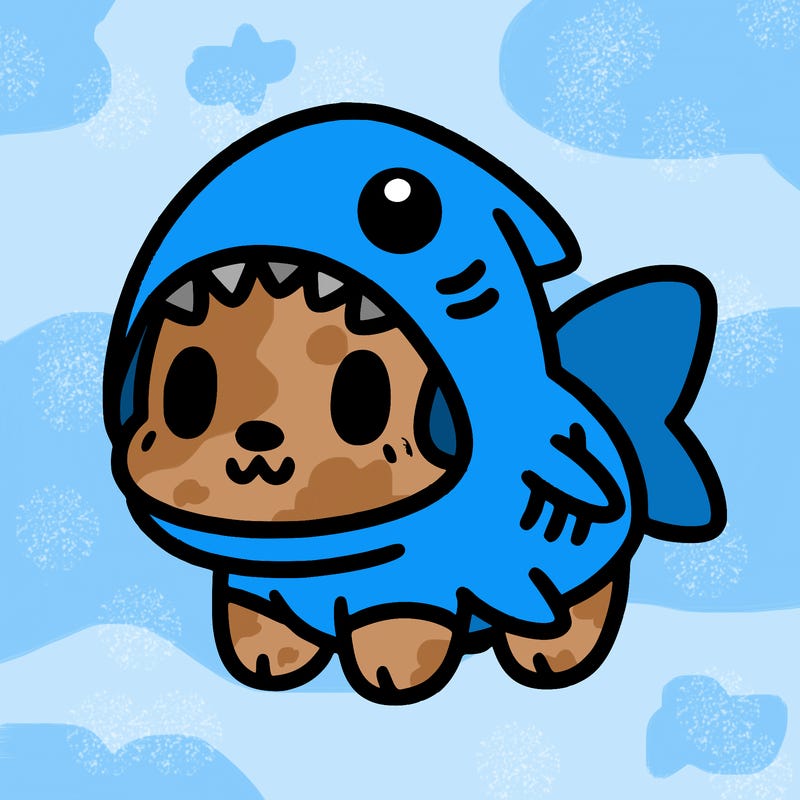 cute dog wearing a shark costume